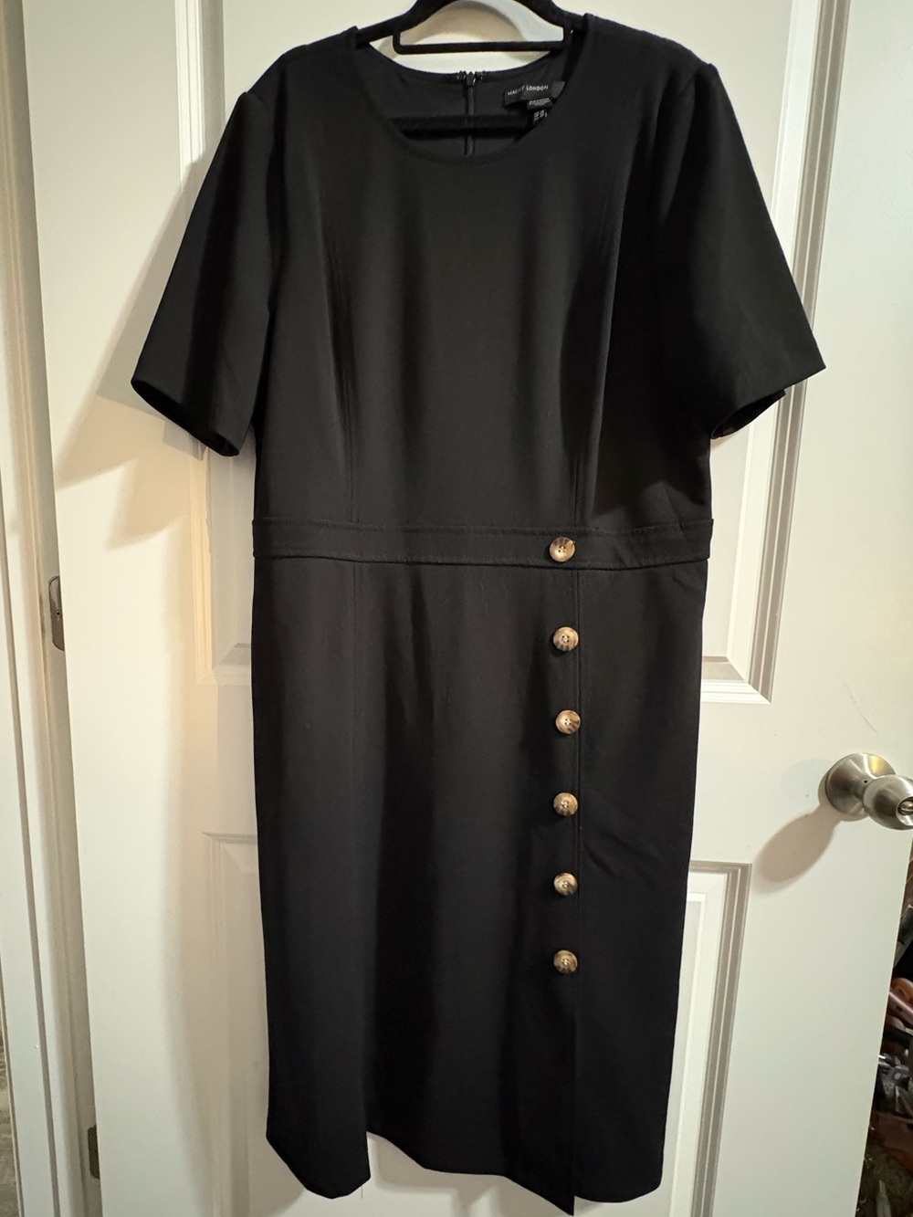 Maggy London Black Midi Sheath Dress with Buttons